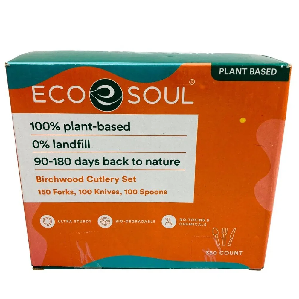Eco Soul 350-Piece Wooden Cutlery Set 100% Eco-Friendly Biodegradable New